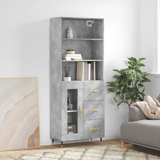 Aparador Alto Madera Contrachapada Gris Hormigón 69,5x34x180 Cm_0