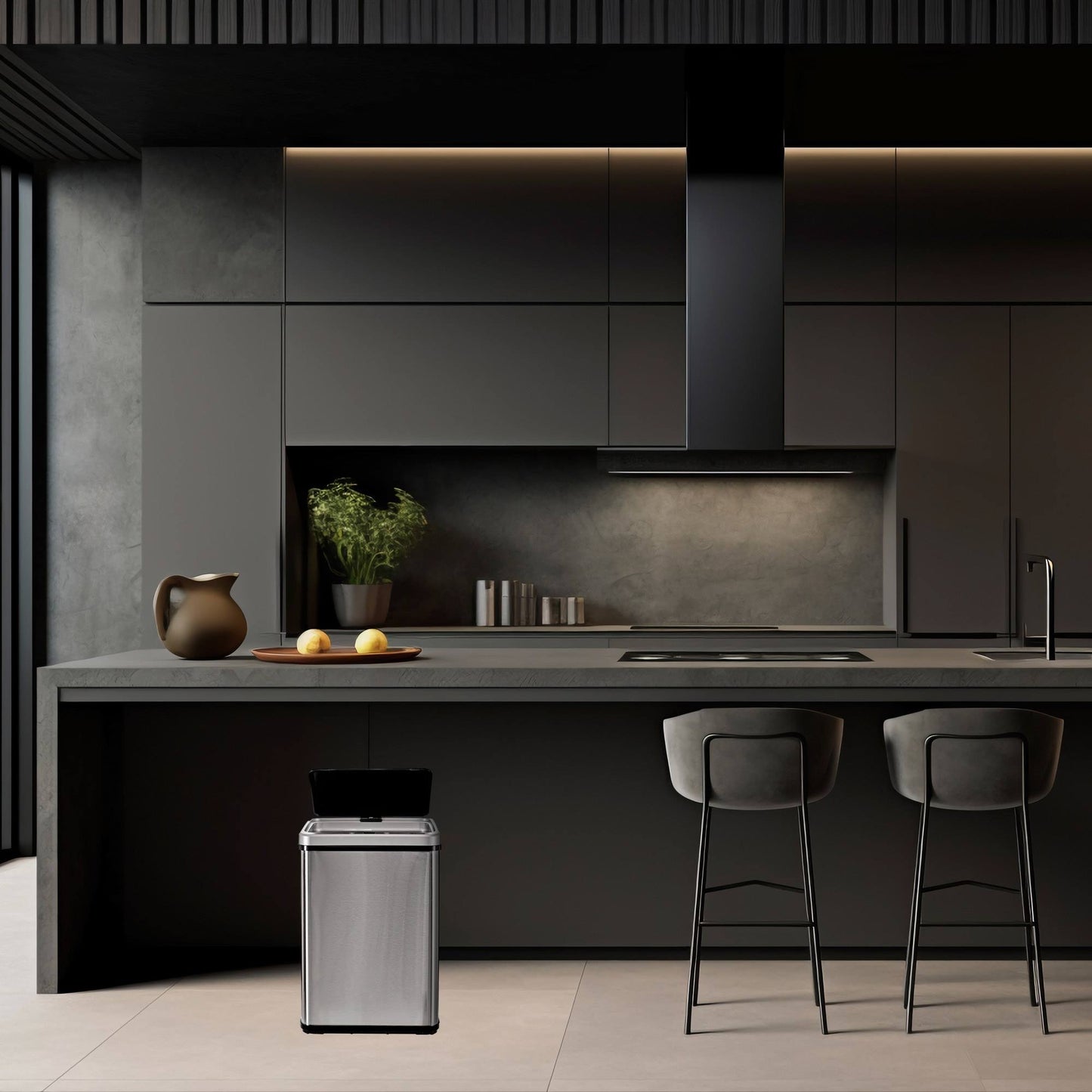 Cubo Reciclaje 15l+15l Sin Patas Apertura Auto Gris