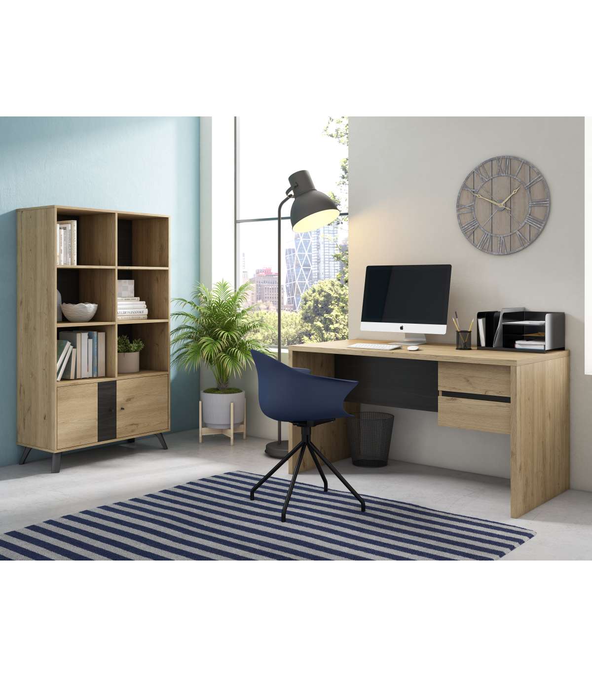 Estantería 2 Puertas 6 Huecos Natur Acabado Natural/bocamina, 92.1cm(ancho) 160.2cm(alto)_1