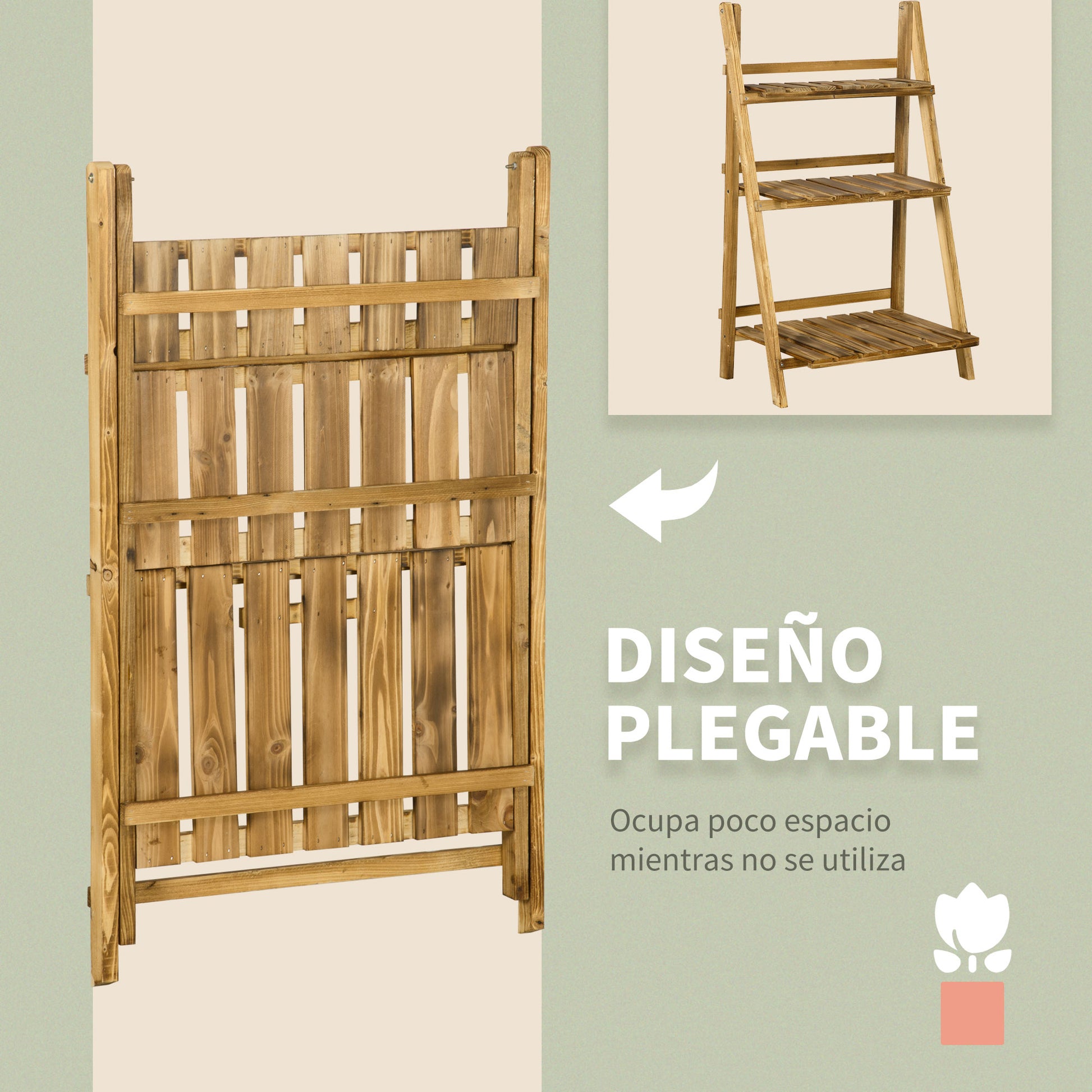 Outsunny Soporte Para Plantas De Madera De 3 Niveles Plegable 60x37x93cm Natural_5