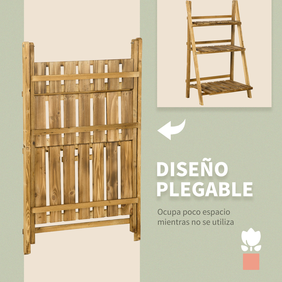 Outsunny Soporte Para Plantas De Madera De 3 Niveles Plegable 60x37x93cm Natural_5