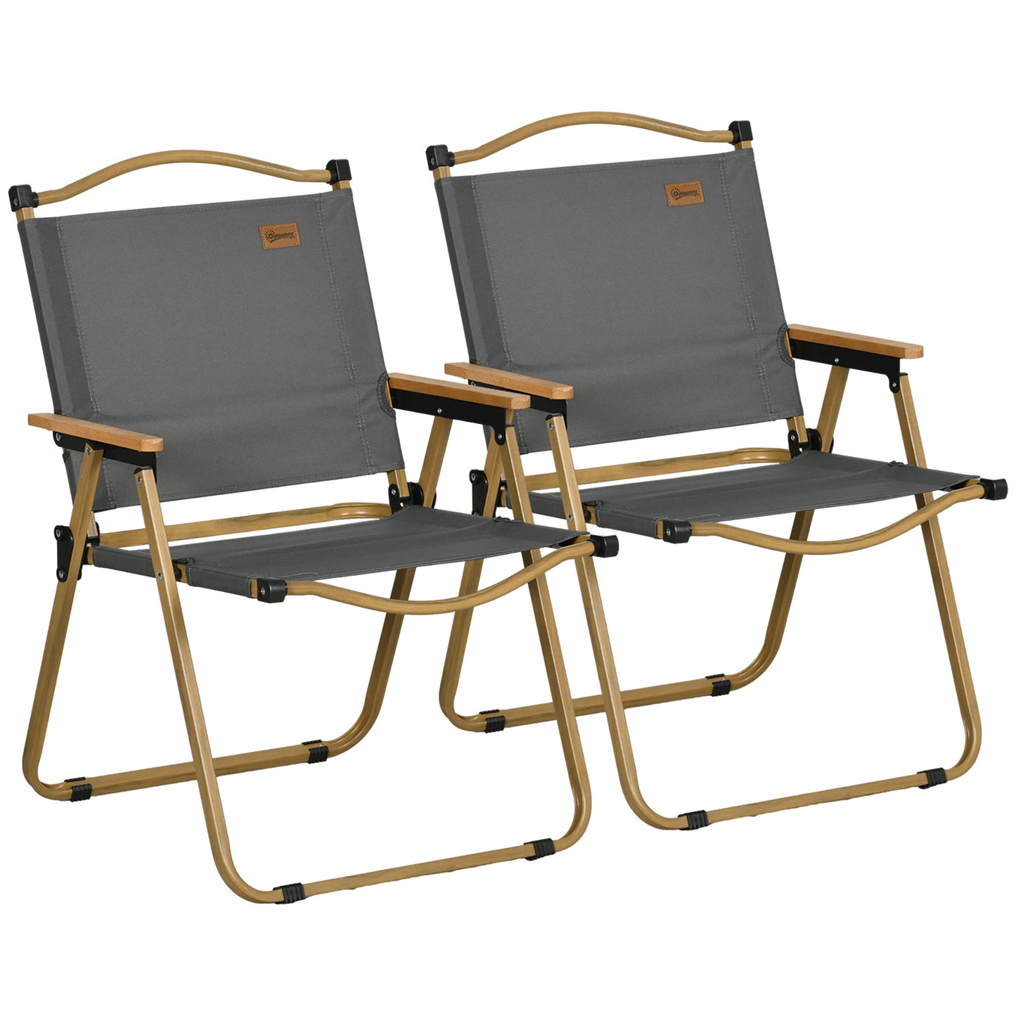 Outsunny Pack De 2 Sillas Plegable De Camping Con Reposabrazos Gris Oscuro_0