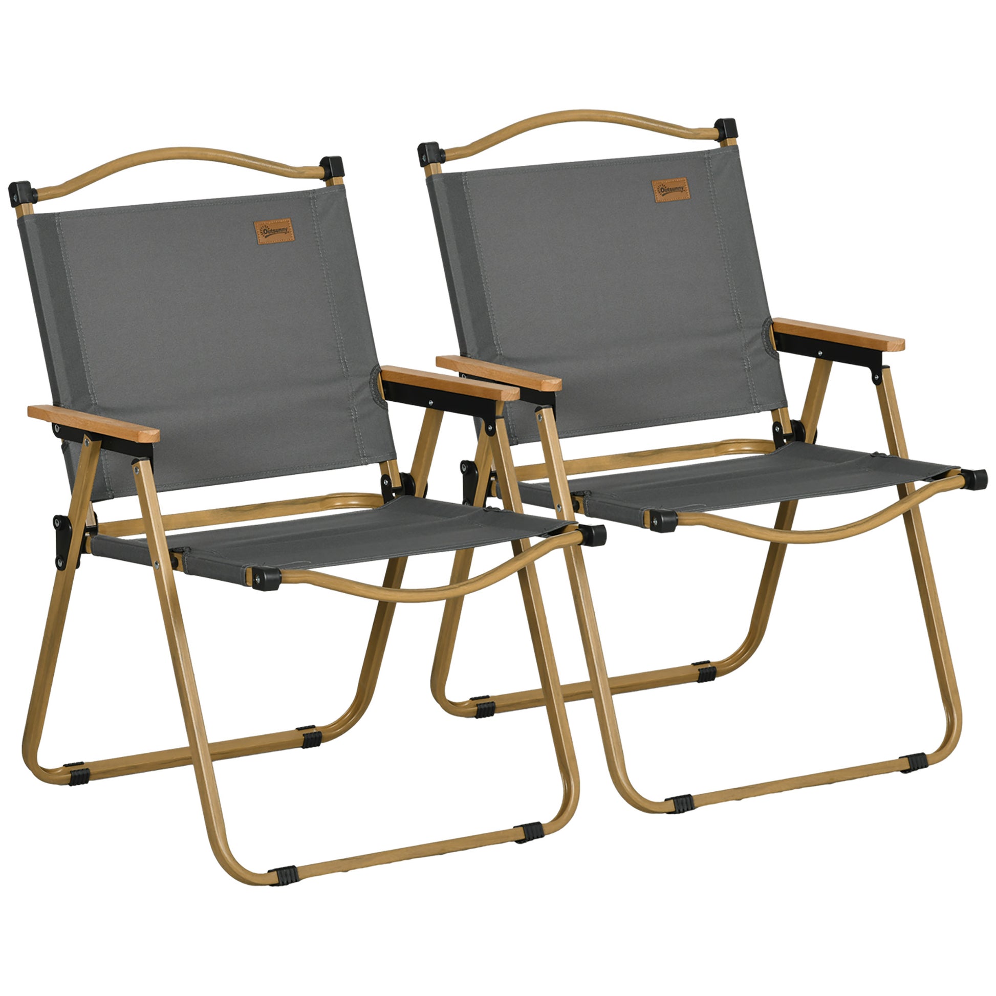 Outsunny Pack De 2 Sillas Plegable De Camping Con Reposabrazos Gris Oscuro_0