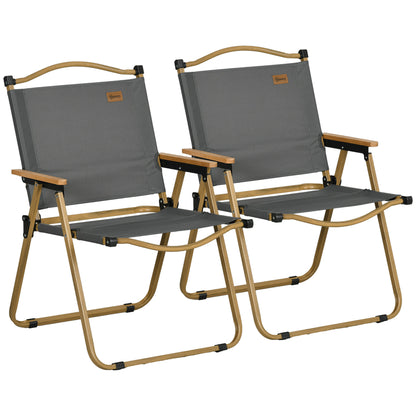 Outsunny Pack De 2 Sillas Plegable De Camping Con Reposabrazos Gris Oscuro_0