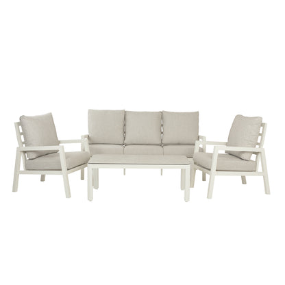 Conjunto De Sofás Para Jardín, Sofá 3 Plazas, Aluminio, Color Blanco Envejecido, Mesa:120x60x45cm Sillón:83x65,5x89 Cm Sofá:180x83x89 Cm Alto_0
