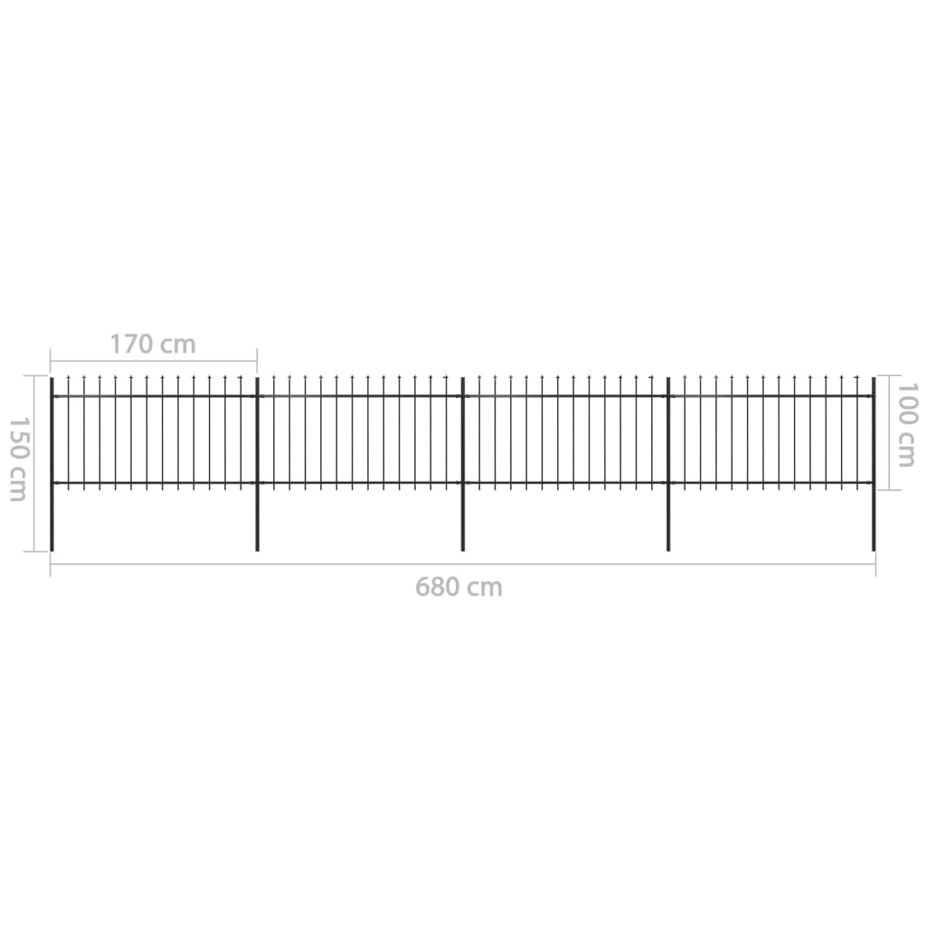 Valla De Jardín Con Puntas De Lanza Acero Negro 6,8x1 M / Vetonek_1