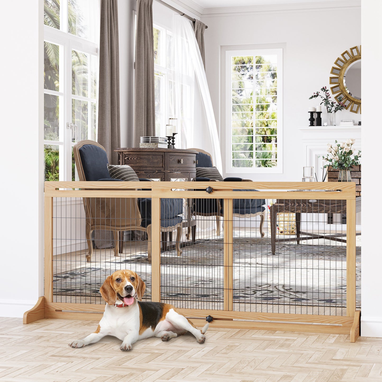 Pawhut Barrera Seguridad Perros De Madera Extensible 104-180 Cm Puerta Escalera_1