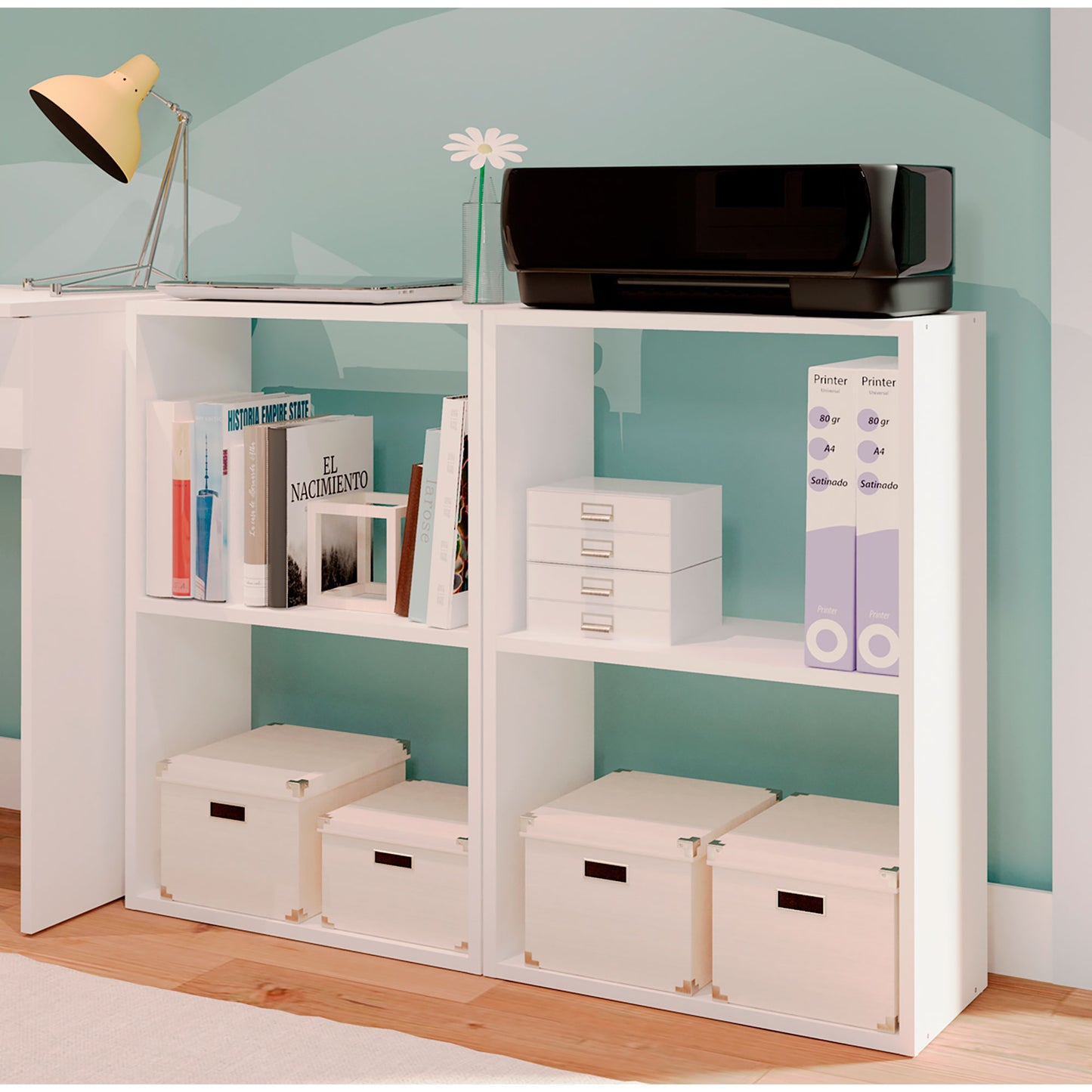 Estantería Almacenaje Libros, Muebles Salón Oficina Modernos, Librería 75x50x24,5cm Habitación, Briebe, Nova, Blanco