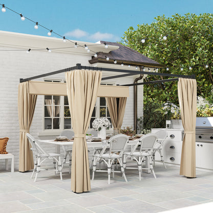 Outsunny Pérgola De Jardín 3x3 M Con Techo Y Paredes Laterales Retráctil Beige_3