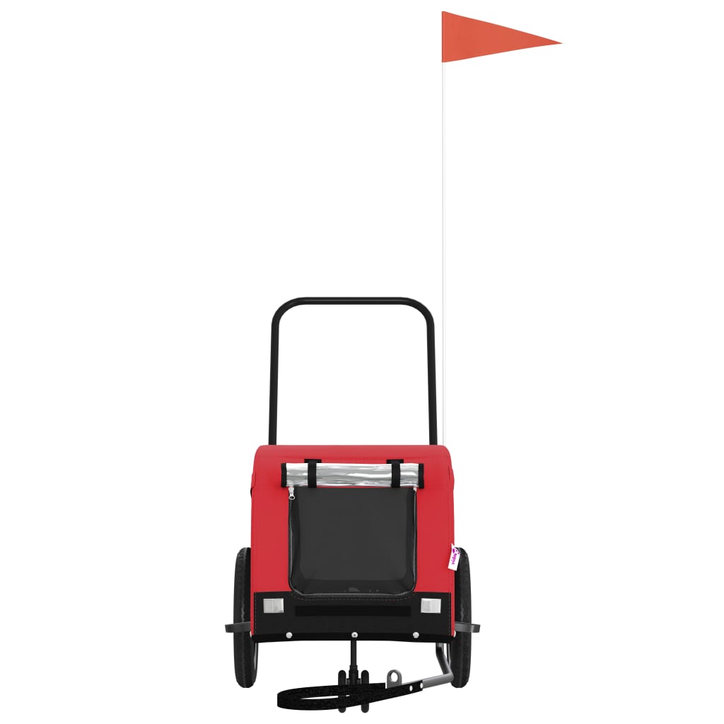 Remolque De Bicicleta Mascotas Hierro Tela Oxford Rojo Negro_2