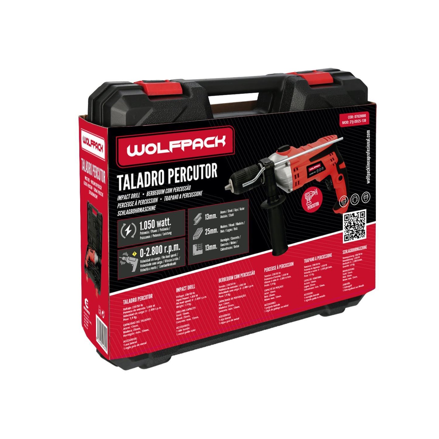 Taladro Percutor Con Variador De Velocidad 1050 Watt. Incluye Maletín, Empuñadura Y Guia Metalica.