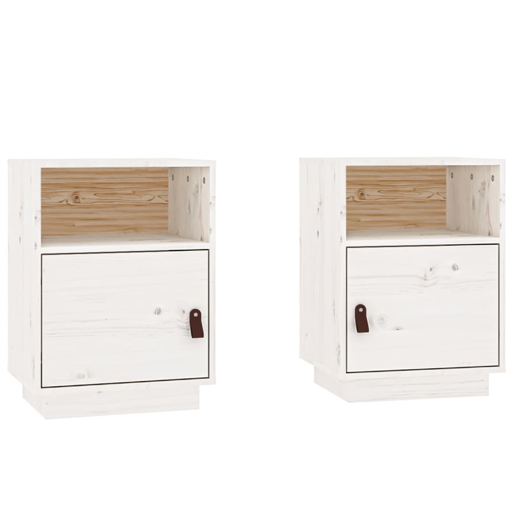 Mesitas De Noche 2 Uds Madera Maciza Pino Blanco 40x34x55 Cm_0