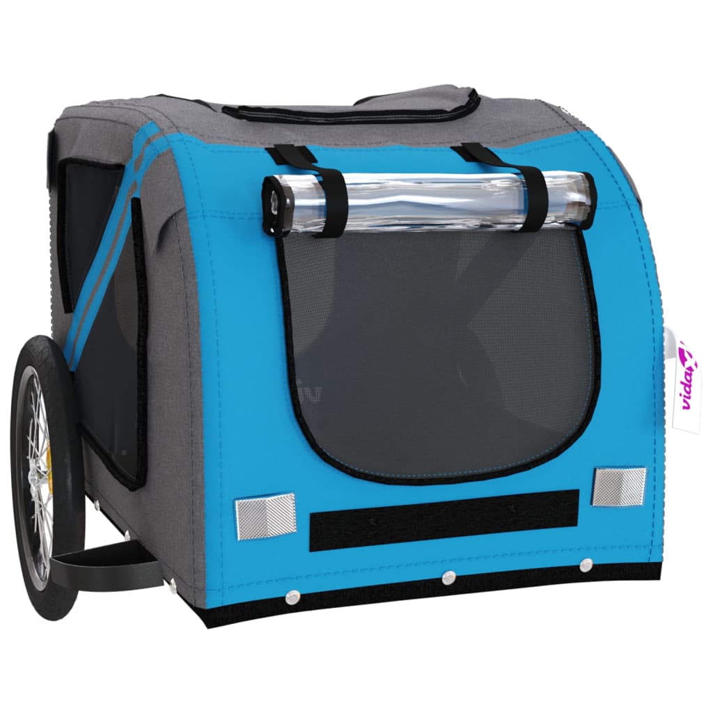 Remolque De Bicicleta Mascotas Hierro Tela Oxford Azul Gris_4