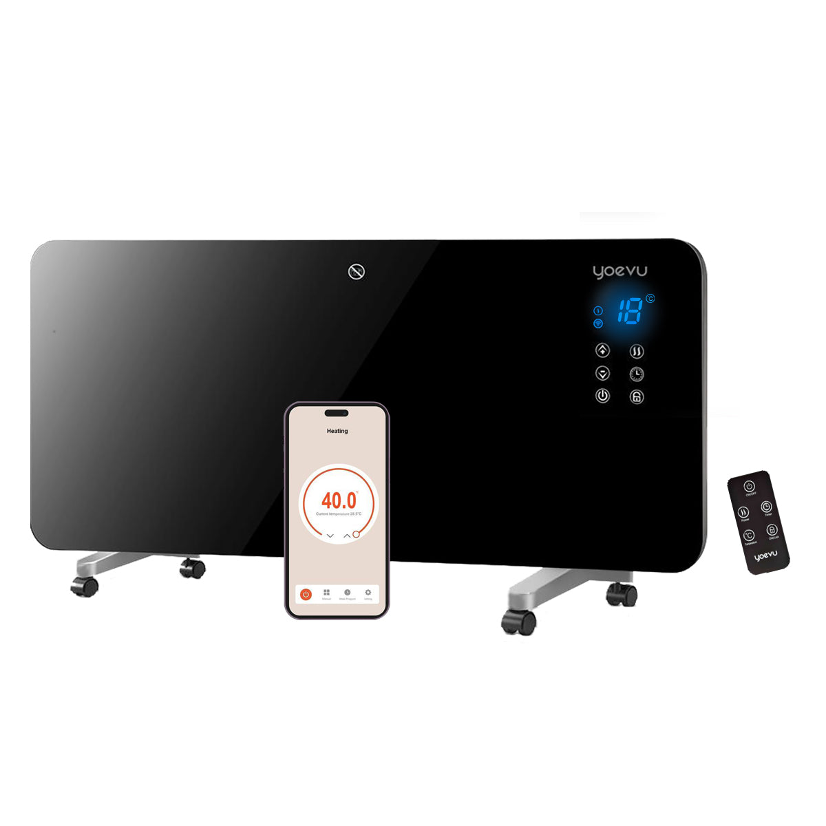 Yoevu Radiador Eléctrico Bajo Consumo 2000w Programable Control Móvil App Y Wifi Termostato Regulable Soporte Con Ruedas_0