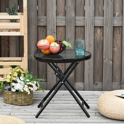Outsunny Mesa De Cristal Redonda Plegable Con Hebilla De Seguridad Jardín Ø45 Cm_1