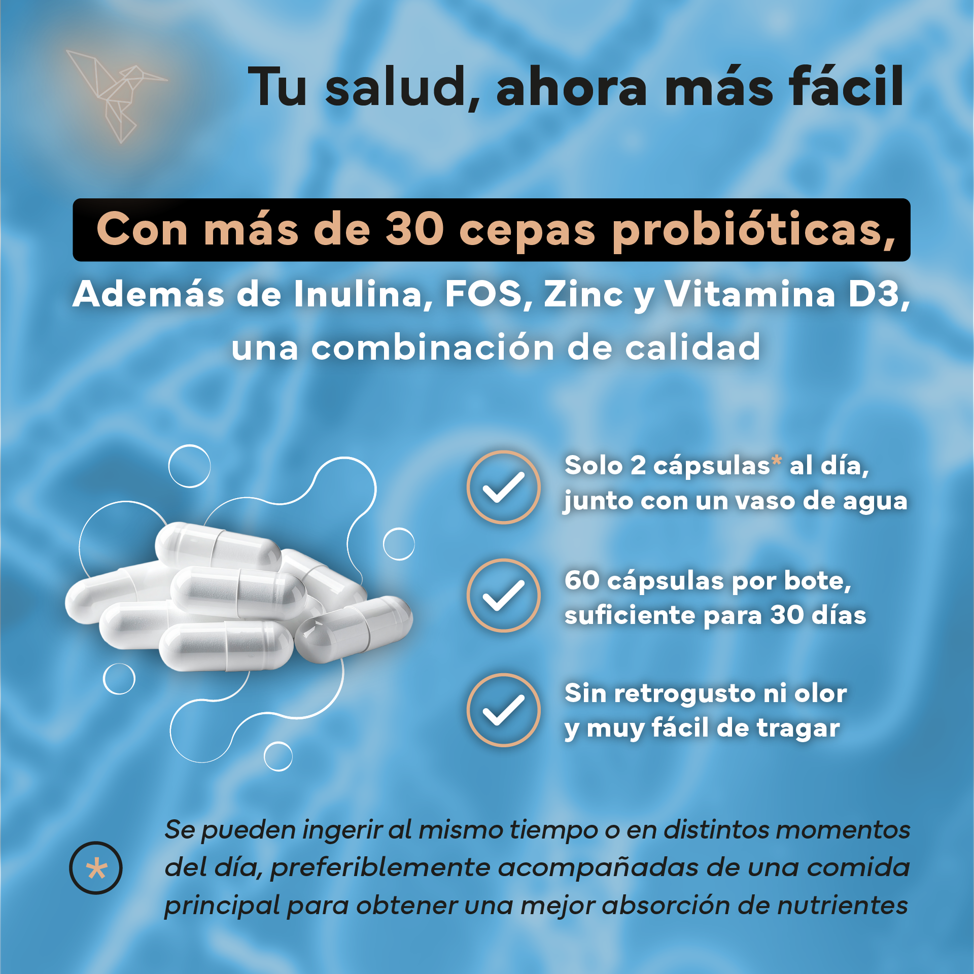 Probiótico Full Spectrum Complex + Inulina, Fos, Zinc Y Vitamina D3. Sevens Nutrition. Salud Digestiva Y Sistema Inmune