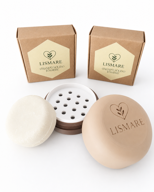 Pack 2 champú sólidos de jengibre 75 g + jabonera Lismare de regalo - Cuero cabelludo seco y débil. Ideal gimnasio._0