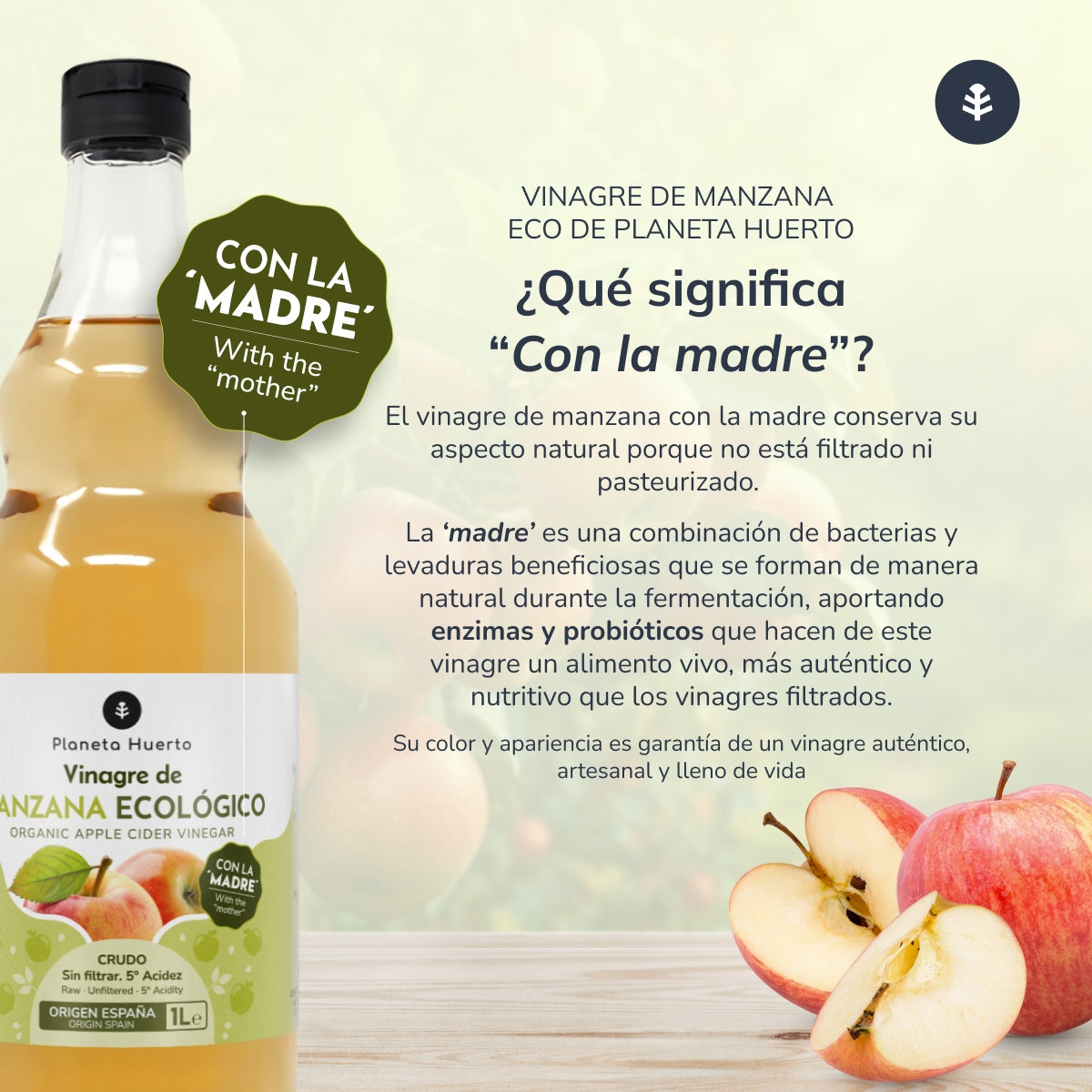 Pack 2x Vinagre de manzana ECO crudo sin filtrar con la madre Planeta Huerto 1L