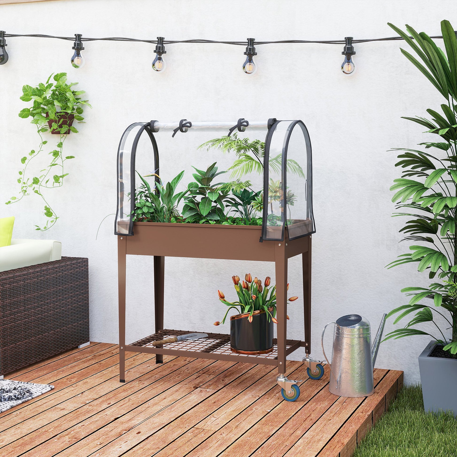 Outsunny Mesa De Cultivo Con Ruedas 80x40x120 Cm Con Cubierta Marrón_4