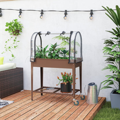Outsunny Mesa De Cultivo Con Ruedas 80x40x120 Cm Con Cubierta Marrón_4