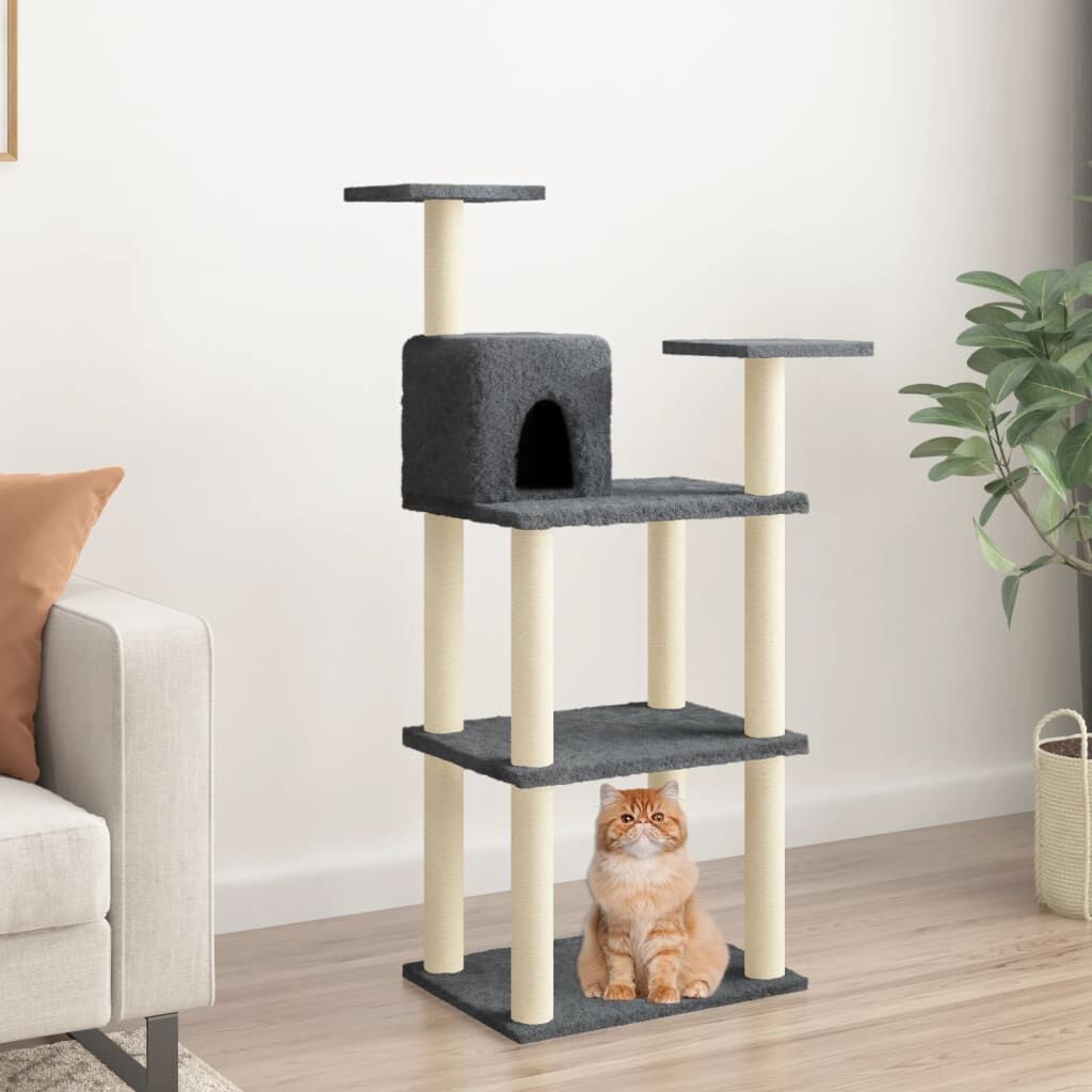 Vidaxl Rascador Para Gatos Con Postes De Sisal Gris Oscuro 118,5 Cm_1