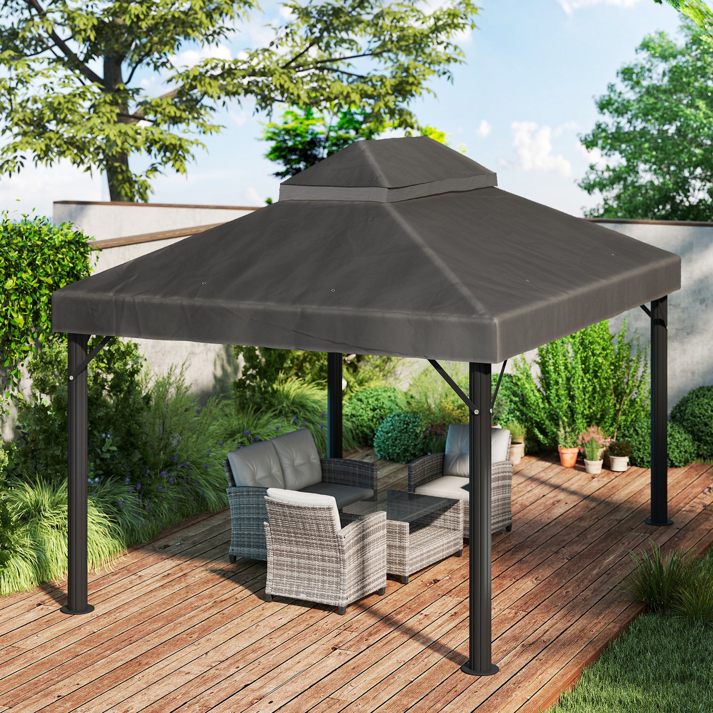 Outsunny Techo De Repuesto Para Cenador 4x3 M Con Techo Doble Anti-uv Gris_4