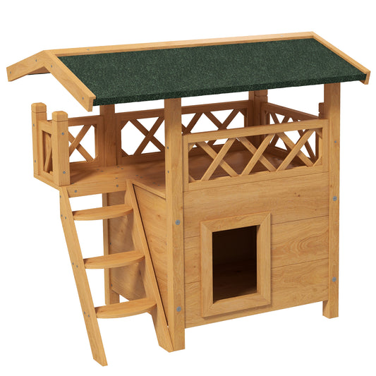 Pawhut Casa Para Gatos De Madera 77x50x73 Cmcon Techo Asfáltico Escalera Natural_0
