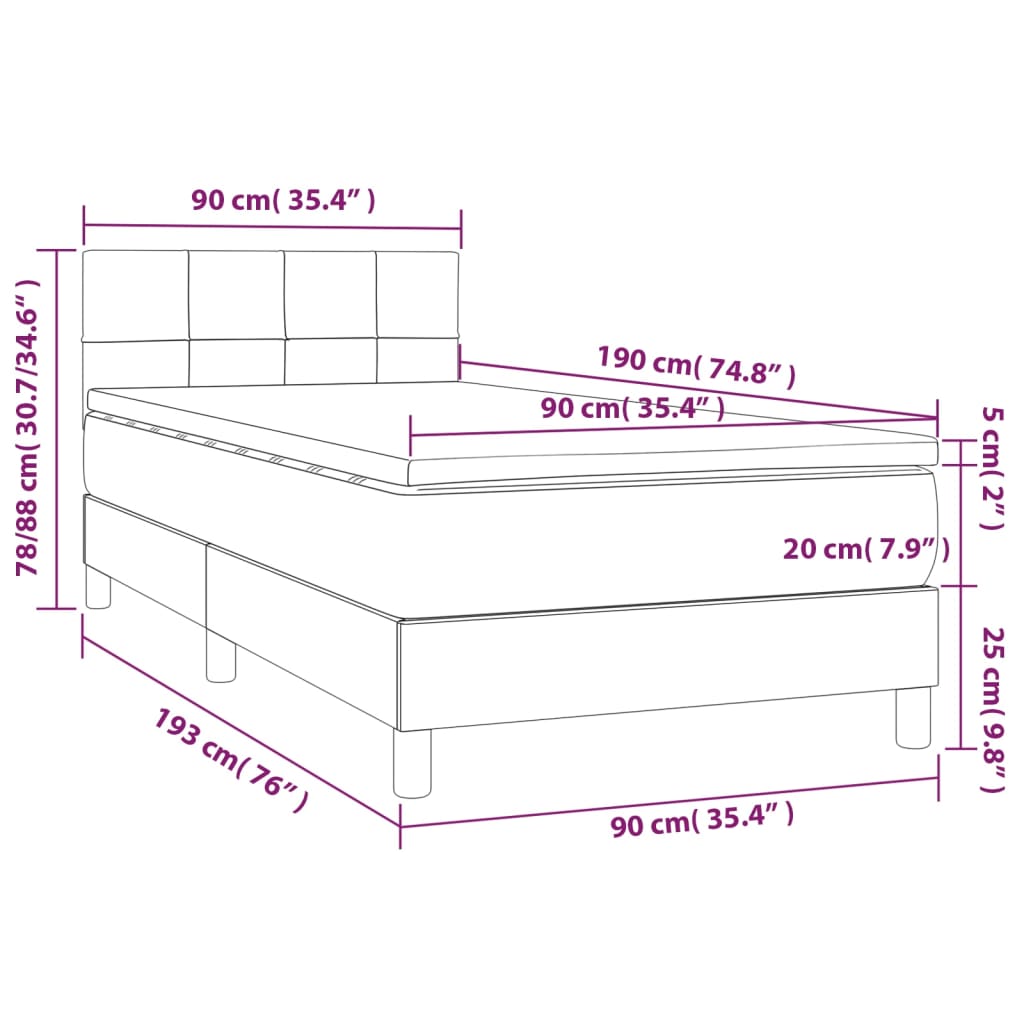 Cama Box Spring Colchón Y Luces Led Tela Gris Oscuro 90x190 Cm / Vetonek_5