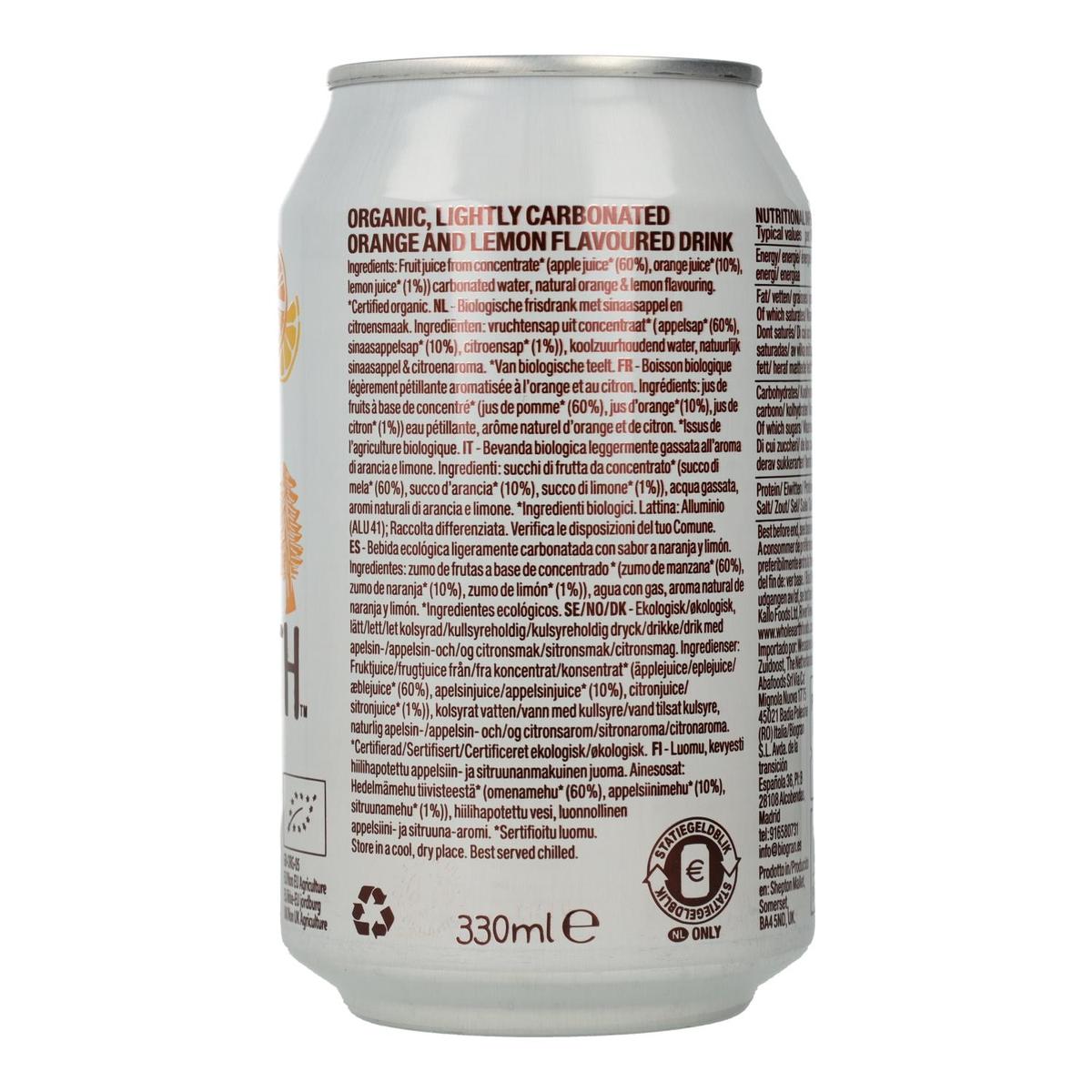 Pack x6 Refresco Bio Naranja y Limón, 330 ml.  Whole Earth