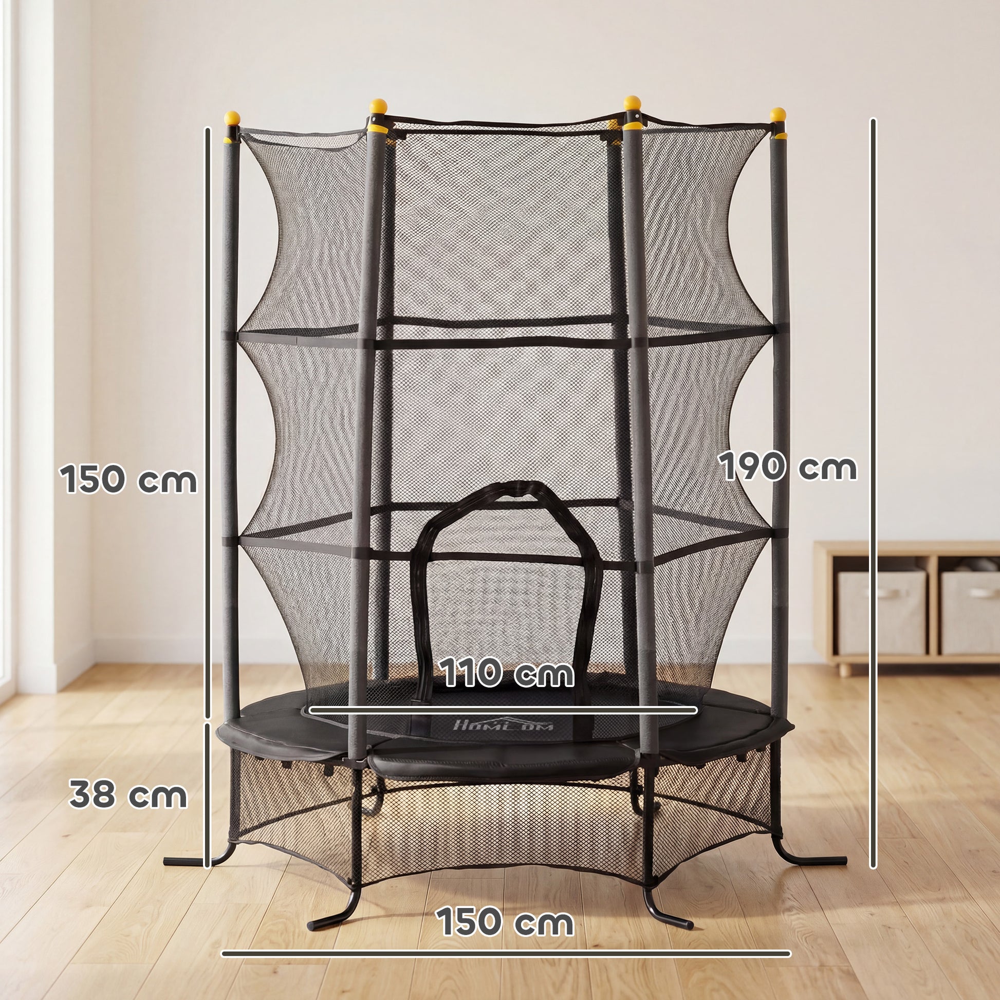 Homcom Cama Elástica Infantil Ø163 Cm Con Red De Seguridad Negro_2