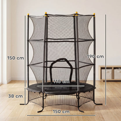 Homcom Cama Elástica Infantil Ø163 Cm Con Red De Seguridad Negro_2