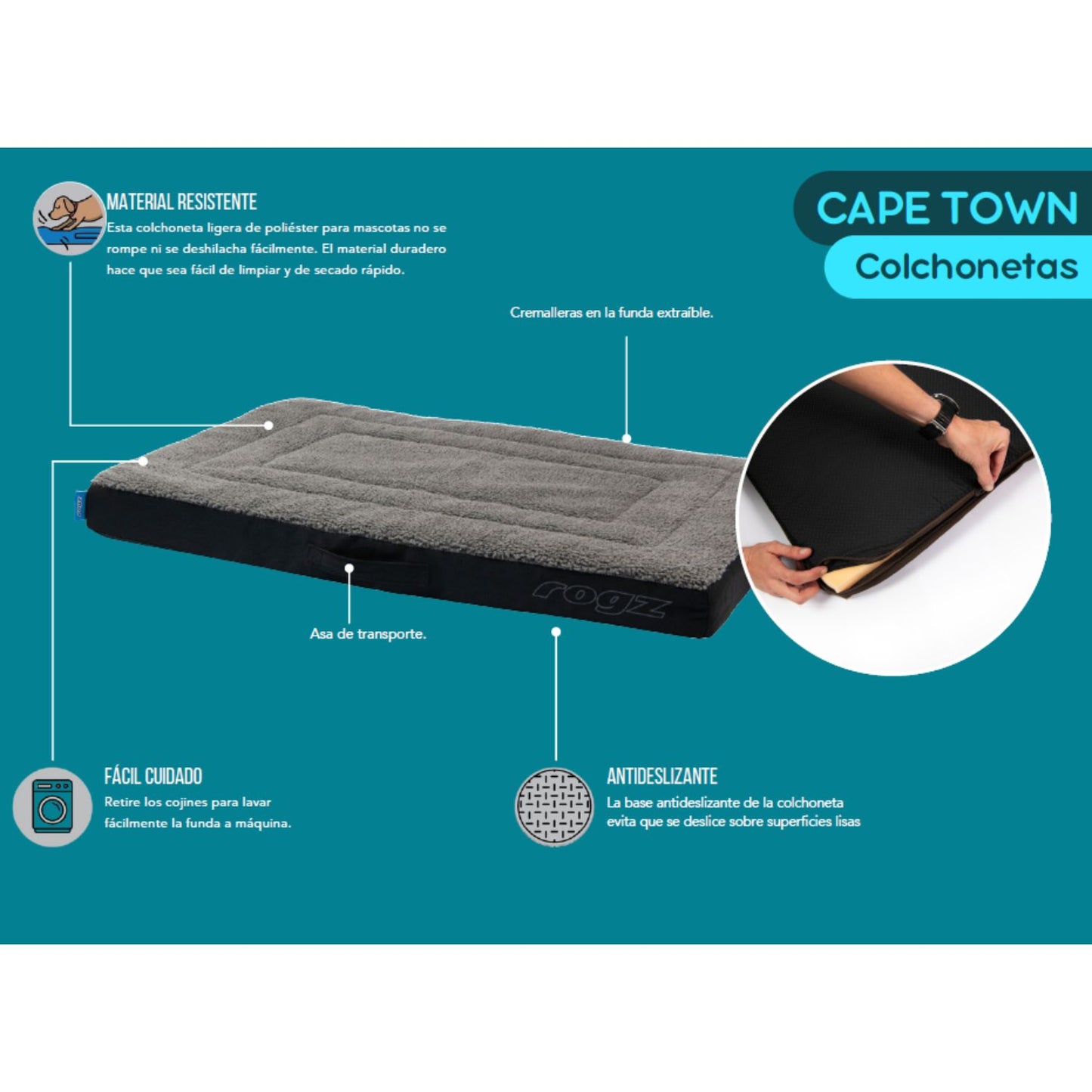 Colchoneta Para Perro Rogz Cape Town 107x72x8cm Gris Oscuro Talla L_1