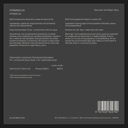 Vitamina D3 4000 UI Aldous Bio 500 comprimidos