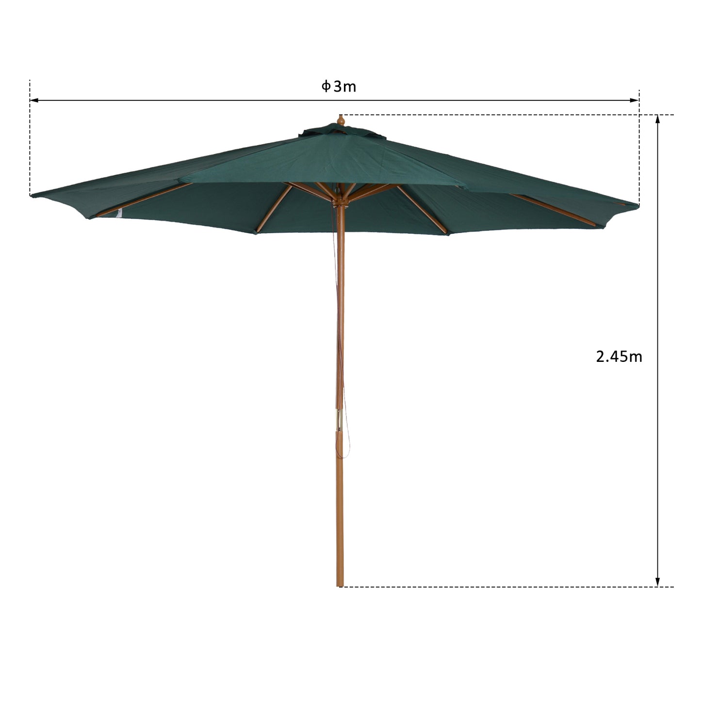 Outsunny Sombrilla Parasol Verde Diámetro 3m Madera Terraza Jardín Piscina_2