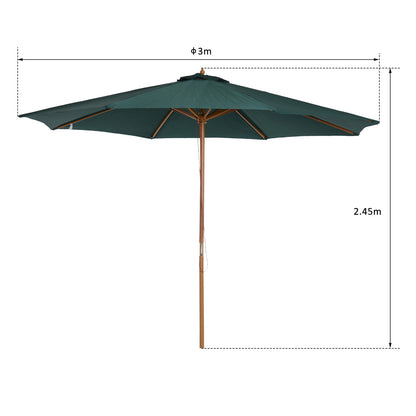 Outsunny Sombrilla Parasol Verde Diámetro 3m Madera Terraza Jardín Piscina_2