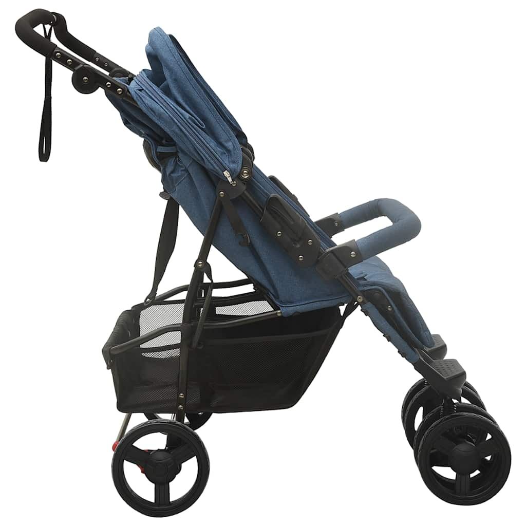 Vidaxl Carrito Para Gemelos De Acero Azul Marino_3