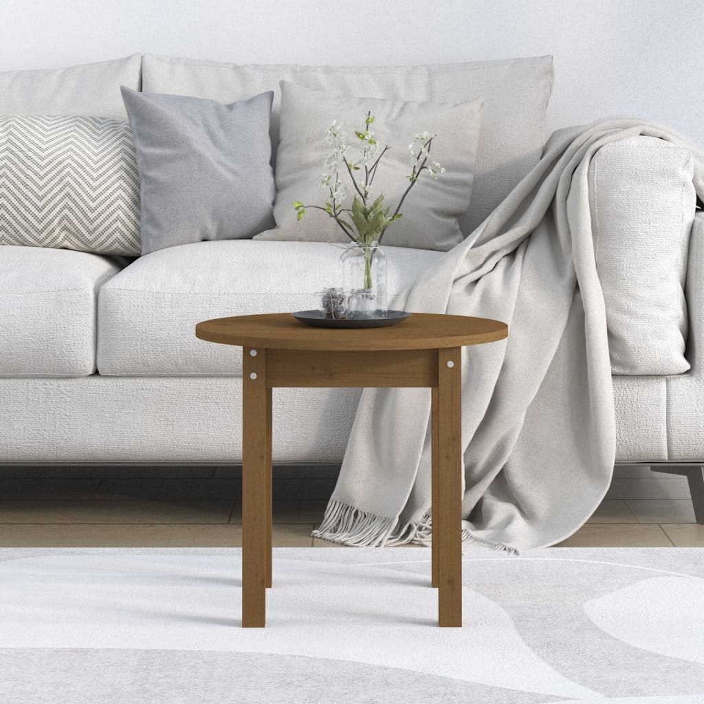 Mesa De Centro De Madera Maciza De Pino Marrón Miel Ø 45x40 Cm_1