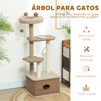 Pawhut Árbol Rascador Para Gatos Altura 133 Cm Con Nido Plataformas Café_4