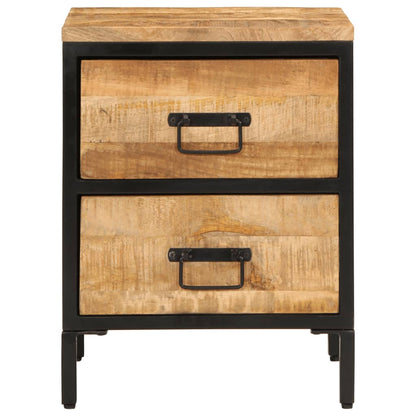 Mesita De Noche 2 Cajones Madera Maciza Mango Rugosa 40x35x53cm_1