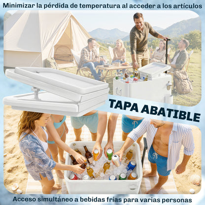 Outsunny Carrito Nevera De 56l Con Ruedas Mango Ajustable Abrebotellas Blanco_5