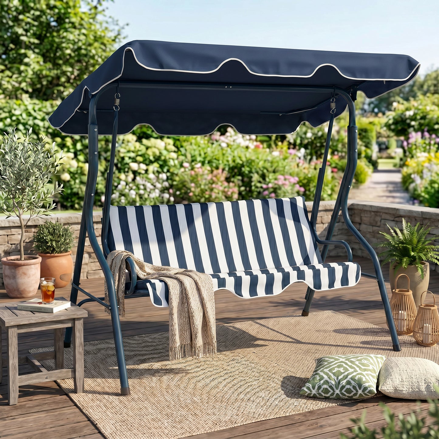 Outsunny Columpio De Jardín Con Toldo Ajustable En Ángulo 170x110x153 Cm Azul_4