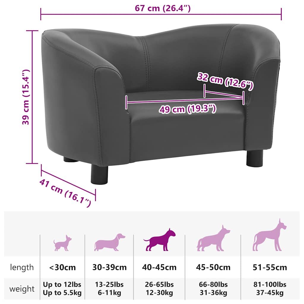 Vidaxl Sofá Para Perros Cuero Sintético Gris 67x41x39 Cm_2