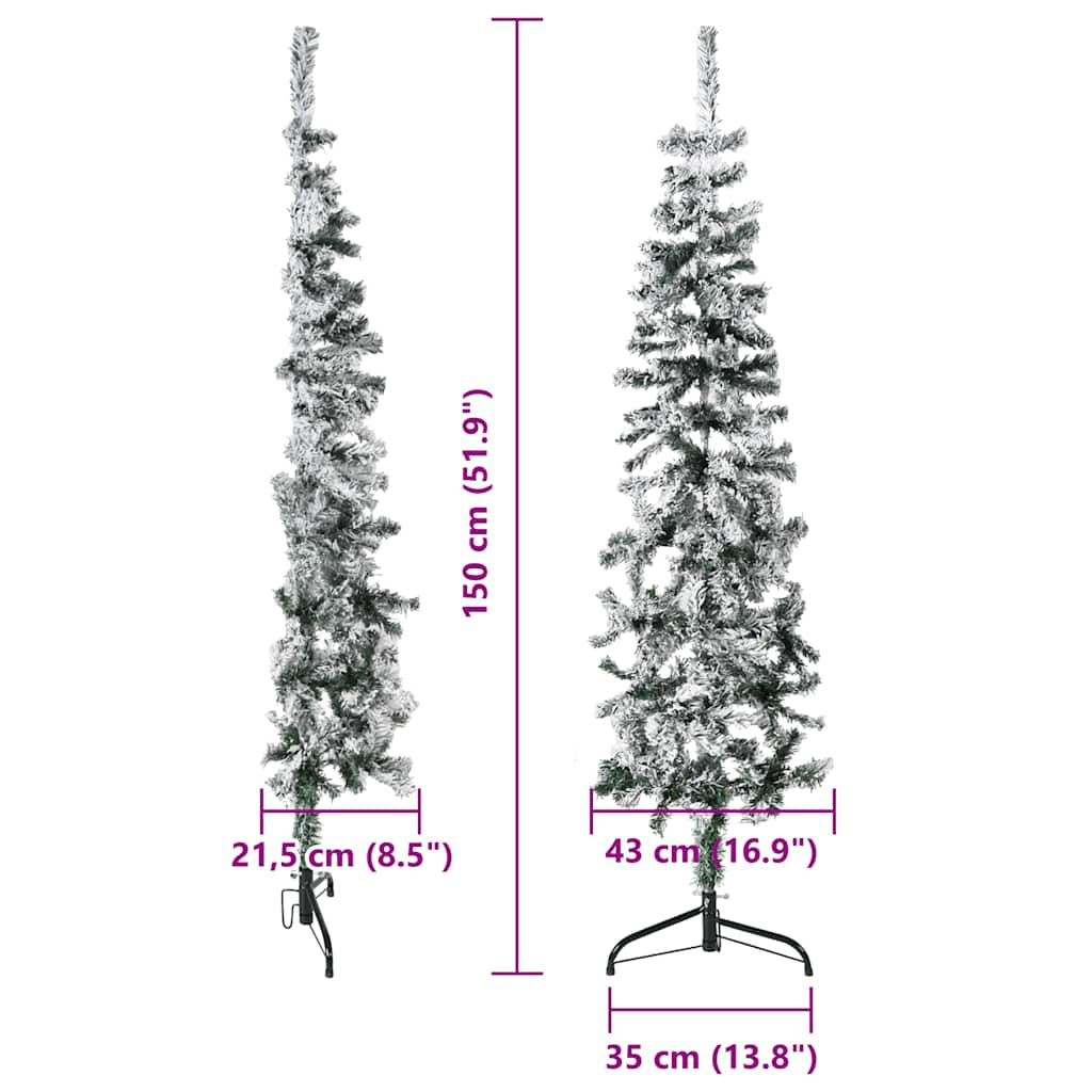 Vidaxl Mitad Árbol Navidad Artificial Delgado Con Nieve 150 Cm_2