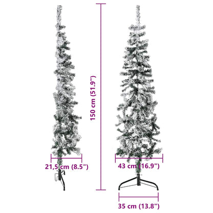 Vidaxl Mitad Árbol Navidad Artificial Delgado Con Nieve 150 Cm_2