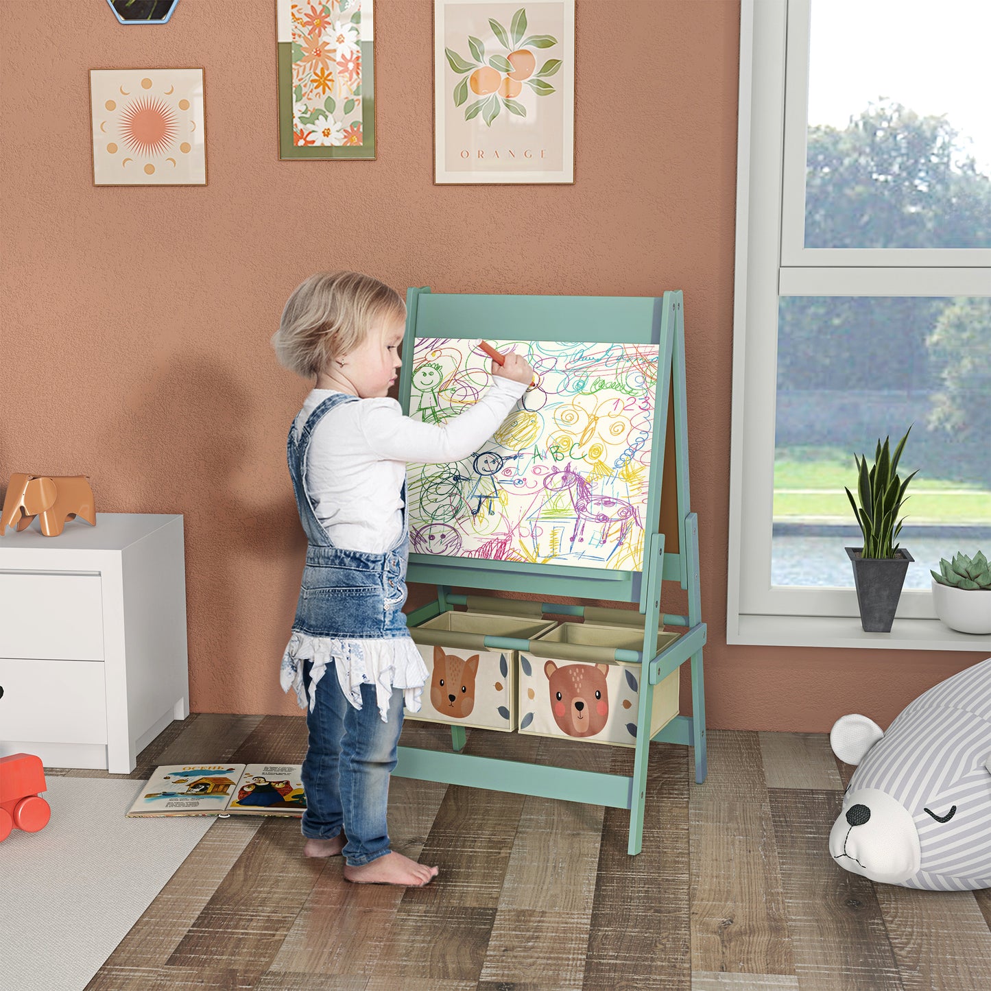Aiyaplay Caballete Para Niños 3 En 1 Doble Cara Rollo Papel 54x46,5x93 Cm Verde_1