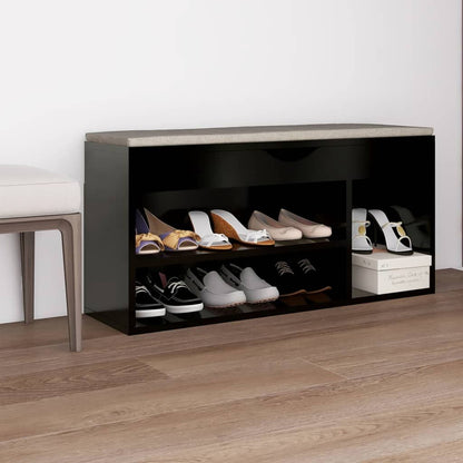Vidaxl Banco Zapatero Con Cojín Madera Ingeniería Negro 104x30x49 Cm_1