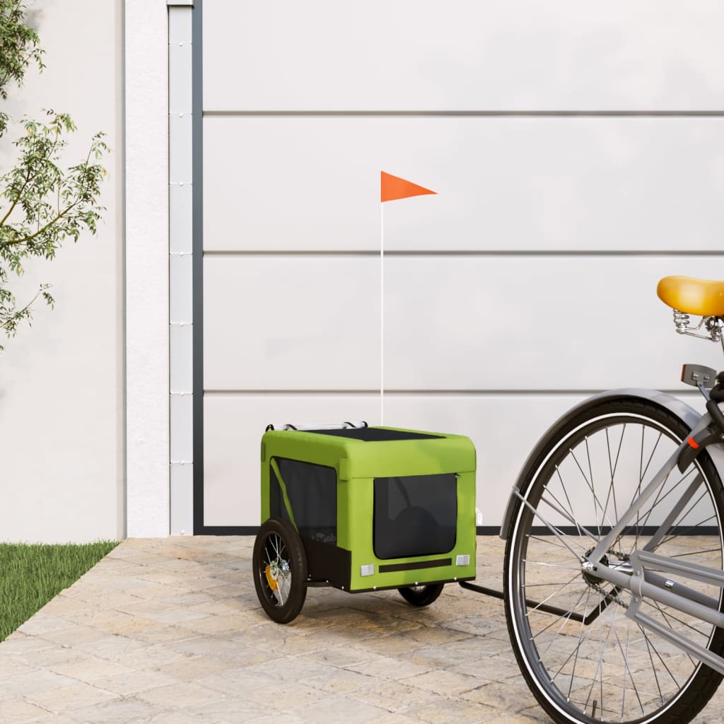Remolque De Bicicleta Mascotas Hierro Tela Oxford Verde Negro_1