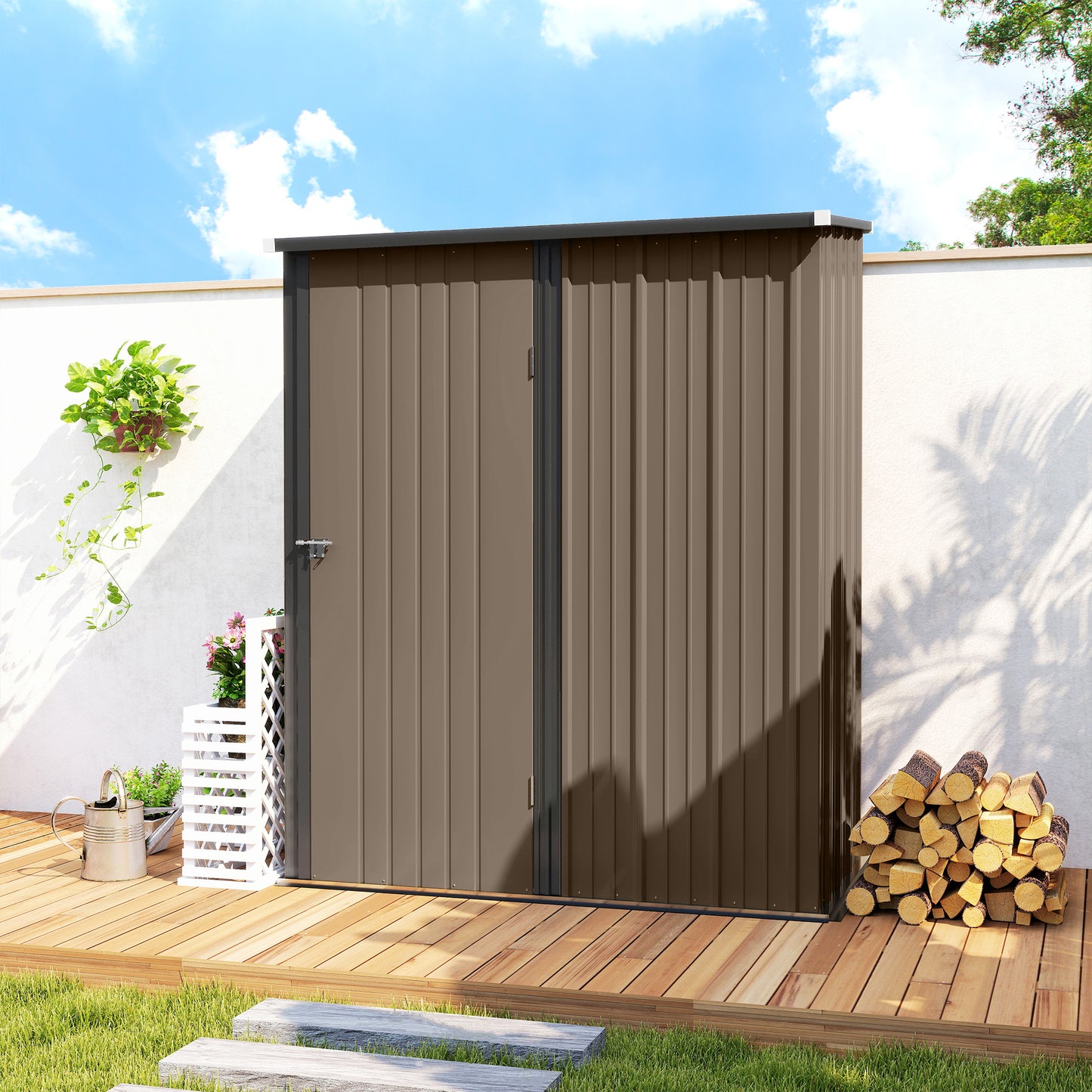 Outsunny Cobertizo De Jardín De Exterior 1,34 M² 161,5x94,5x196 Cm Marrón_3