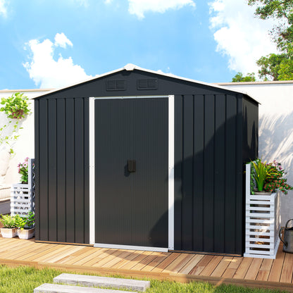 Outsunny Caseta De Jardín 3,6m² 236x174x190 Cm Con Puertas Correderas 4 Ventanas_3