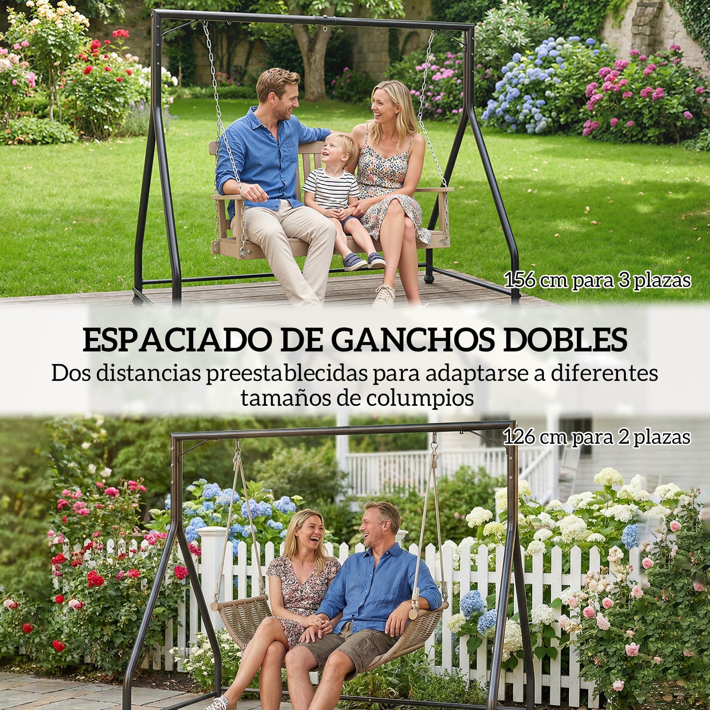 Outsunny Soporte Para Columpio De Acero Carga 360 Kg 210x117x175 Cm Negro_4